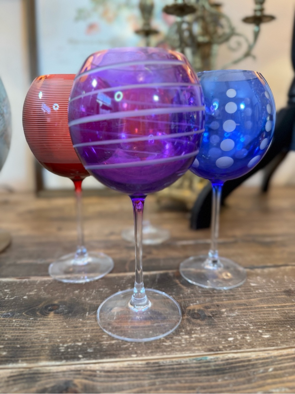 Vintage Mikasa Cheers Balloon Wine Goblet Purple swirl stripe